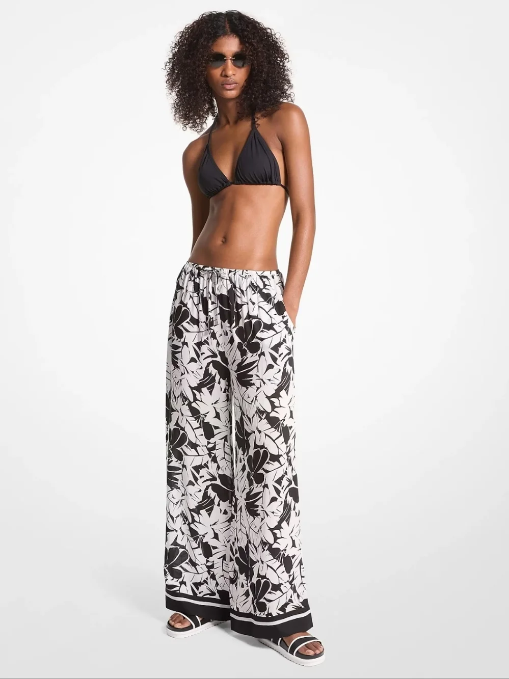 MICHAEL Michael Kors Palm Print Woven Wide-Leg Pants Size M